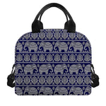 White And Blue Indian Elephant Print Insulated Lunch Bag