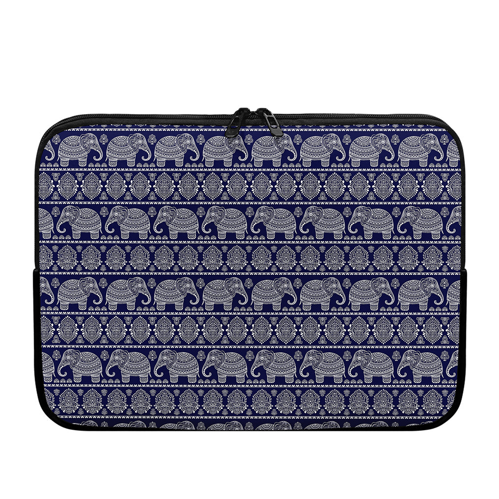 White And Blue Indian Elephant Print Laptop Sleeve