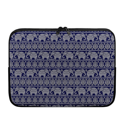White And Blue Indian Elephant Print Laptop Sleeve