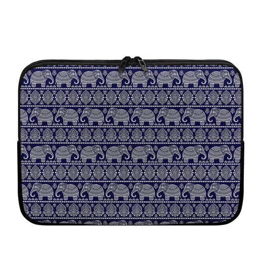 White And Blue Indian Elephant Print Laptop Sleeve