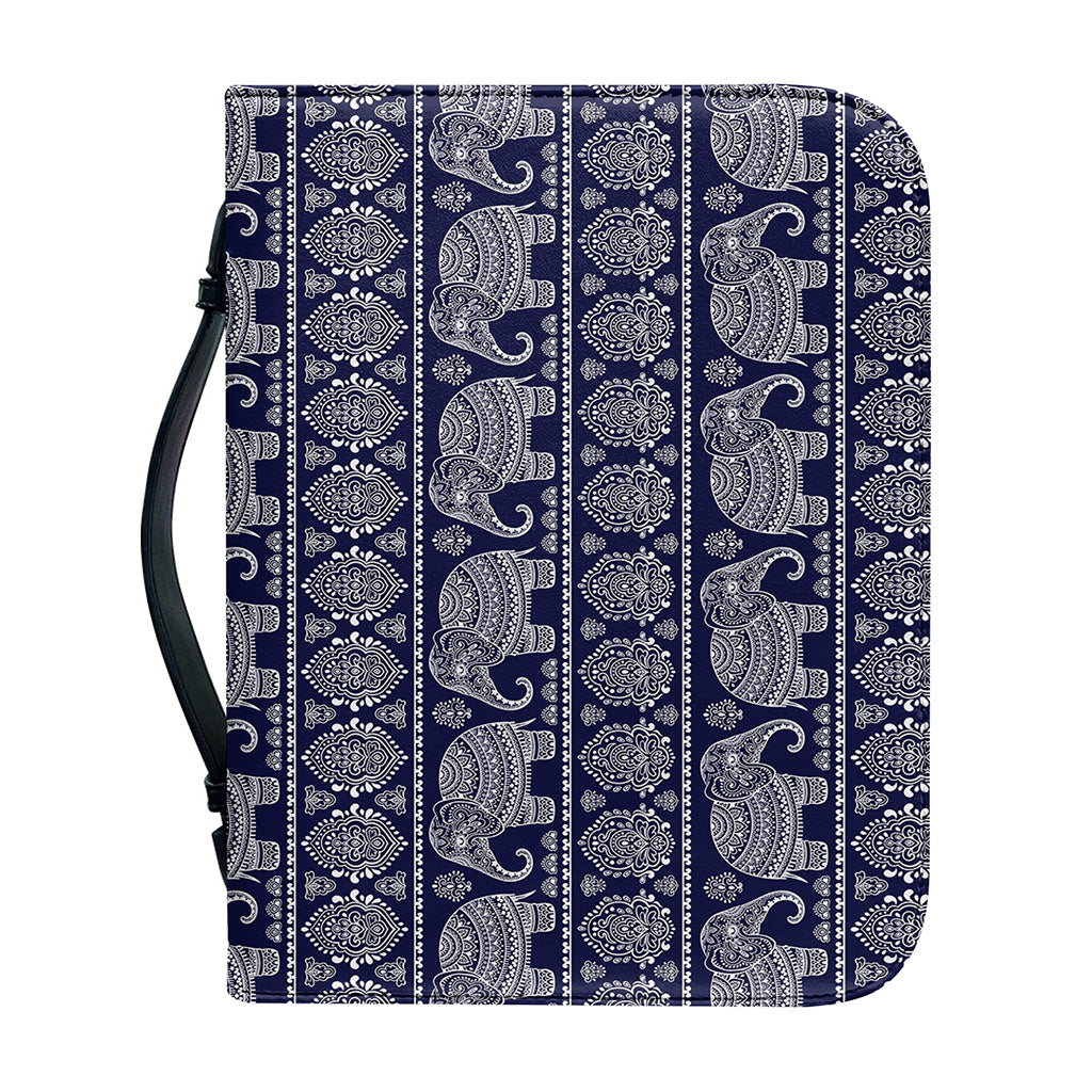 White And Blue Indian Elephant Print Leather Bible Cover