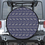 White And Blue Indian Elephant Print Leather Spare Tire Cover