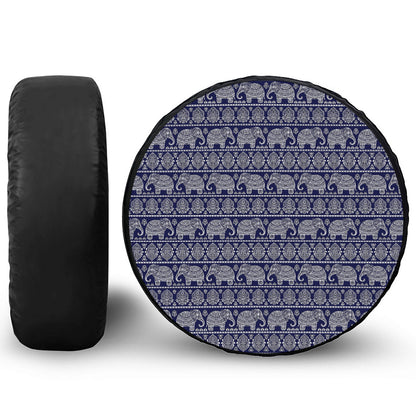 White And Blue Indian Elephant Print Leather Spare Tire Cover