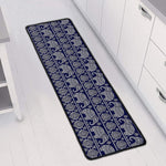 White And Blue Indian Elephant Print Long Kitchen Mat