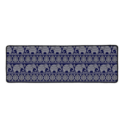 White And Blue Indian Elephant Print Long Kitchen Mat