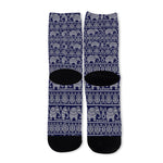 White And Blue Indian Elephant Print Long Socks