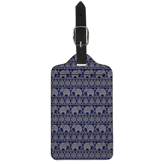 White And Blue Indian Elephant Print Luggage Tag
