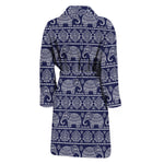White And Blue Indian Elephant Print Men's Bathrobe