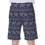 White And Blue Indian Elephant Print Men's Beach Shorts