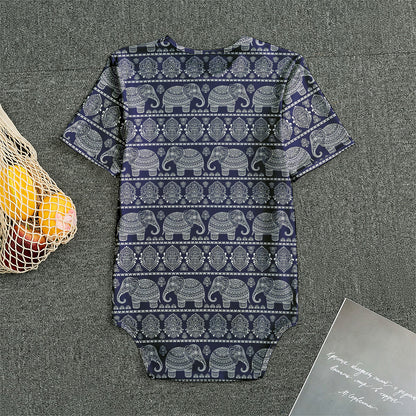 White And Blue Indian Elephant Print Men's Bodysuit
