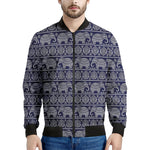 White And Blue Indian Elephant Print Men's Bomber Jacket