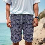 White And Blue Indian Elephant Print Men's Cargo Shorts