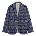 White And Blue Indian Elephant Print Men's Cotton Blazer