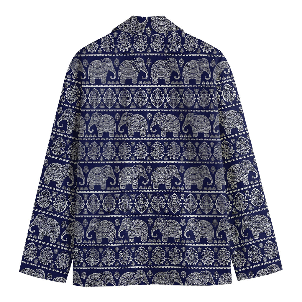 White And Blue Indian Elephant Print Men's Cotton Blazer