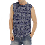 White And Blue Indian Elephant Print Men's Fitness Tank Top
