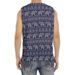 White And Blue Indian Elephant Print Men's Fitness Tank Top