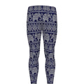 White And Blue Indian Elephant Print Men's Leggings
