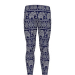 White And Blue Indian Elephant Print Men's leggings