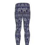 White And Blue Indian Elephant Print Men's leggings