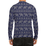 White And Blue Indian Elephant Print Men's Long Sleeve Rash Guard