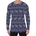 White And Blue Indian Elephant Print Men's Long Sleeve T-Shirt
