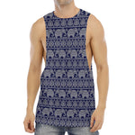 White And Blue Indian Elephant Print Men's Muscle Tank Top