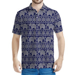 White And Blue Indian Elephant Print Men's Polo Shirt