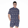 White And Blue Indian Elephant Print Men's Romper
