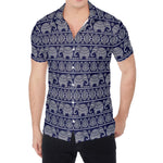 White And Blue Indian Elephant Print Men's Shirt