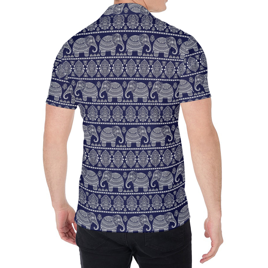 White And Blue Indian Elephant Print Men's Shirt