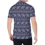 White And Blue Indian Elephant Print Men's Shirt