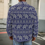 White And Blue Indian Elephant Print Men's Shirt Jacket