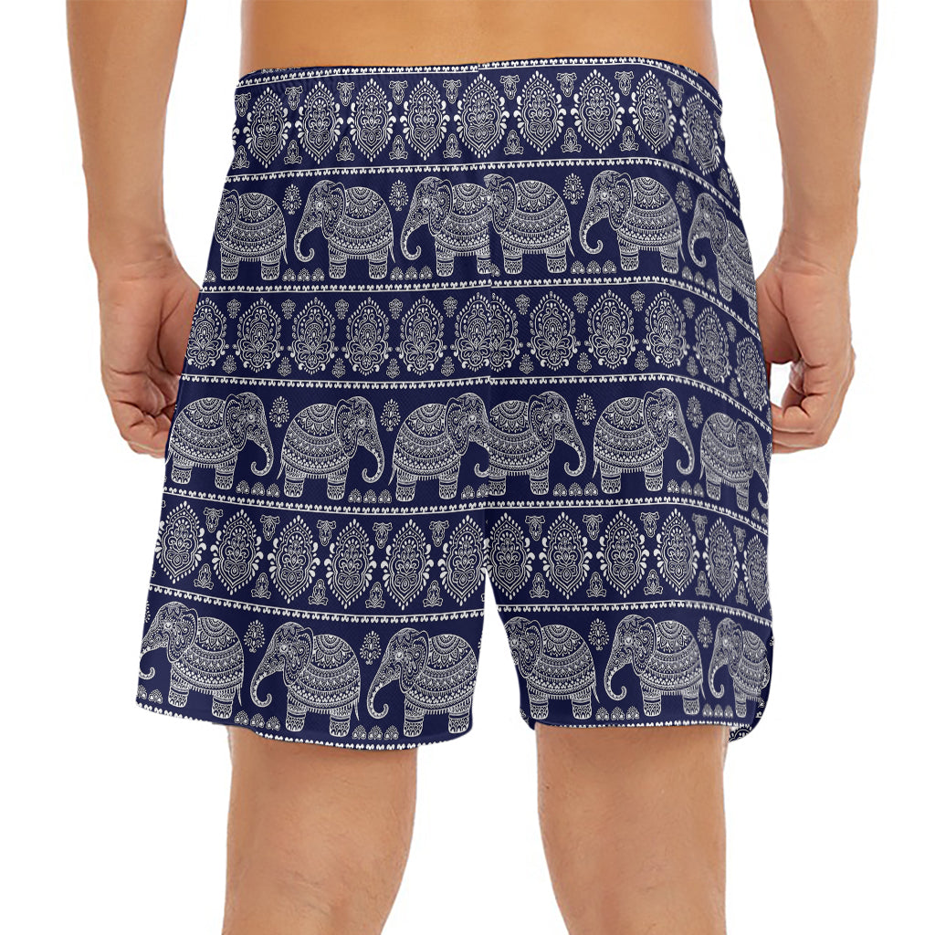 White And Blue Indian Elephant Print Men's Split Running Shorts