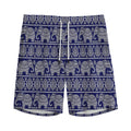 White And Blue Indian Elephant Print Men's Athletic Shorts