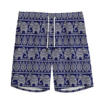 White And Blue Indian Elephant Print Men's Sports Shorts