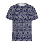 White And Blue Indian Elephant Print Men's Sports T-Shirt