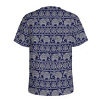 White And Blue Indian Elephant Print Men's Sports T-Shirt