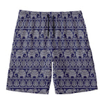 White And Blue Indian Elephant Print Men's Swim Trunks