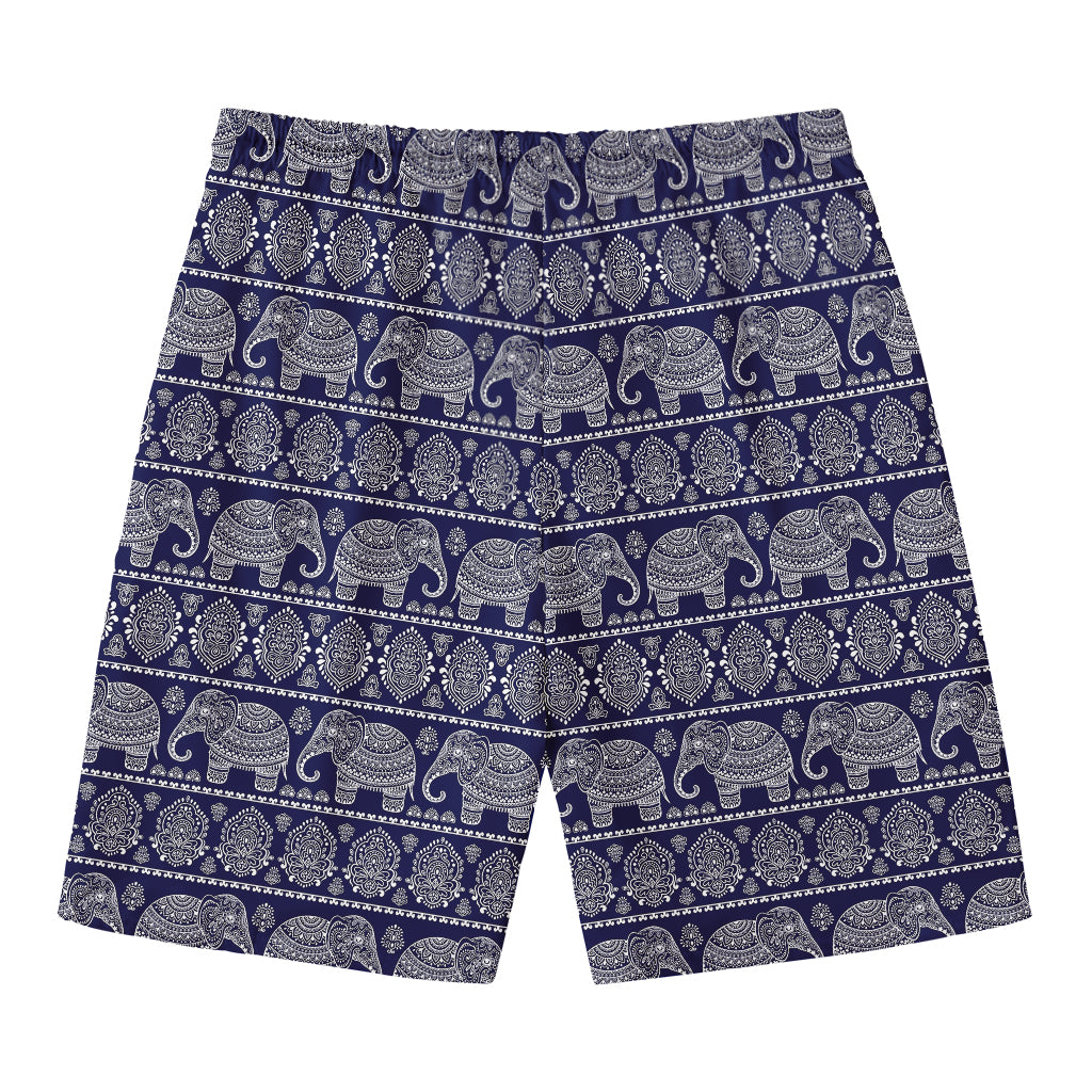 White And Blue Indian Elephant Print Men's Swim Trunks