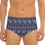 White And Blue Indian Elephant Print Men's Triangle Swim Briefs