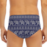 White And Blue Indian Elephant Print Men's Triangle Swim Briefs
