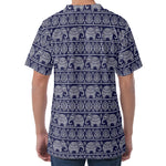 White And Blue Indian Elephant Print Men's Velvet T-Shirt