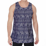 White And Blue Indian Elephant Print Men's Velvet Tank Top
