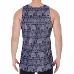 White And Blue Indian Elephant Print Men's Velvet Tank Top