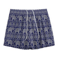White And Blue Indian Elephant Print Mesh Shorts