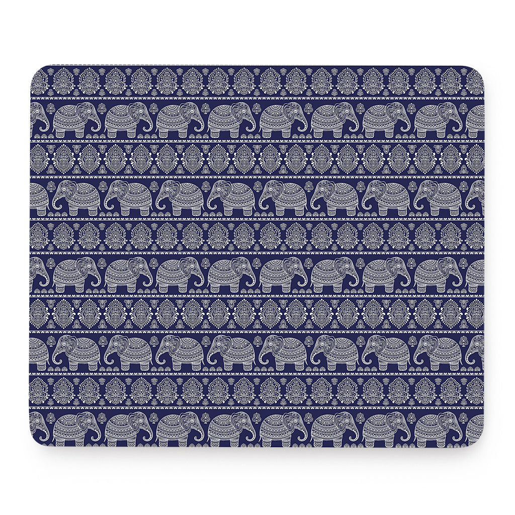 White And Blue Indian Elephant Print Mouse Pad