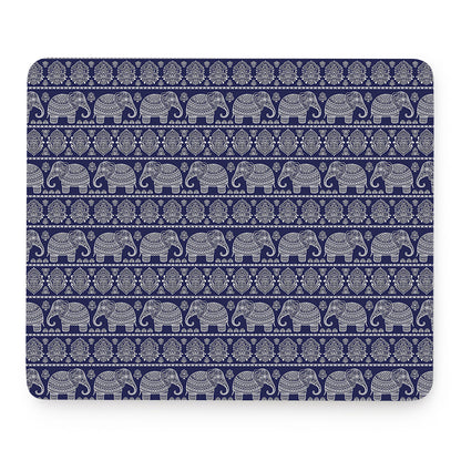White And Blue Indian Elephant Print Mouse Pad