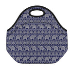 White And Blue Indian Elephant Print Neoprene Lunch Bag