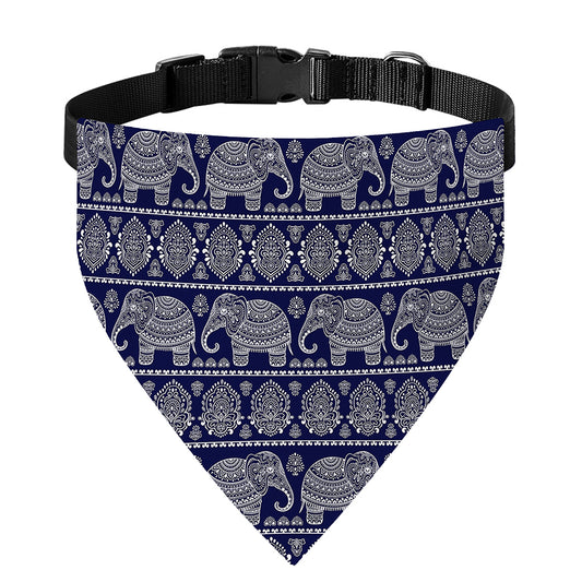 White And Blue Indian Elephant Print Over The Collar Dog Bandana