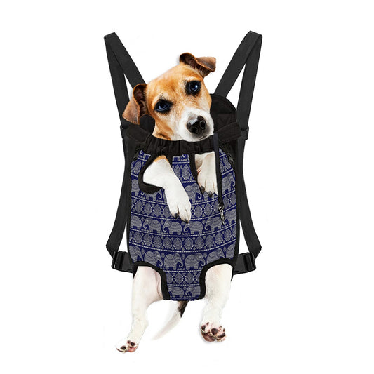 White And Blue Indian Elephant Print Pet Carrier Backpack